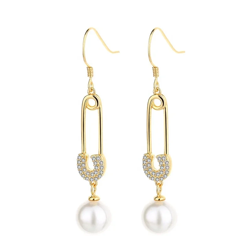24k Gold Plated Earrings S925 Sterling Silver Paper Clip Zircon Pearl Drop Earrings Fashion Drop Pearl Earrings For Woman 1