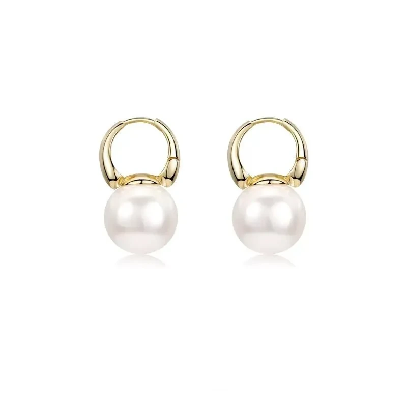 2024 Fashion Women Jewelry 18k Gold Plated Large Pearl Earrings 925 Sterling Silver Pearls Earrings Wholesale 1