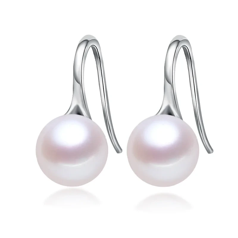 Korean Style 925 Silver Freshwater Pearl Earrings Luxury Simple Geometry High Heel Ear Hook Earrings Wholesale 1