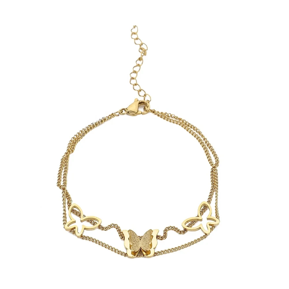 Stainless Steel Anklets Wholesale Anklets 18k Gold Plated Double Layer Hollow Butterfly Anklet Stainless Steel 1