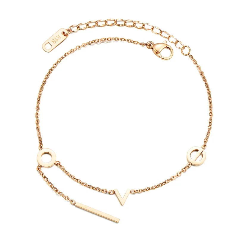 2021 Simple Fashion Love Heart Letter Titanium Steel Anklet Cuban Link 1