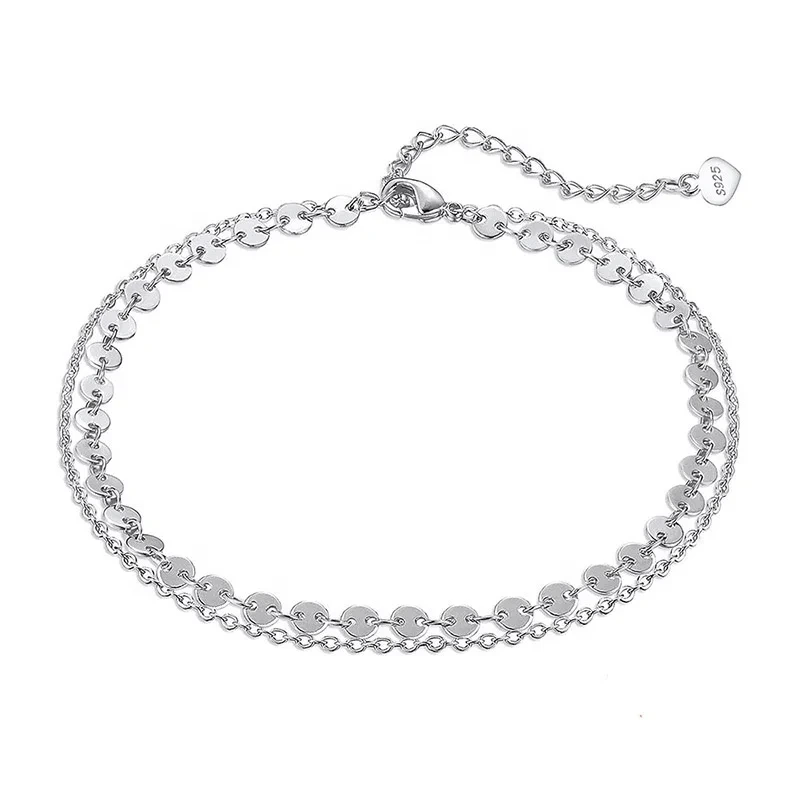 Trendy Women Jewelry Double Layer 925 Sterling Silver Anklets Fashion Foot Chain Ankle Bracelet For Women 1