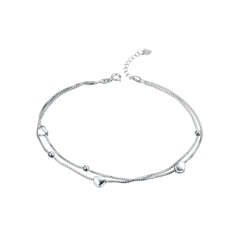 Classic 925 Sterling Silver Heart Charm Anklet Bracelet White Gold Plated Anklets For Women 1