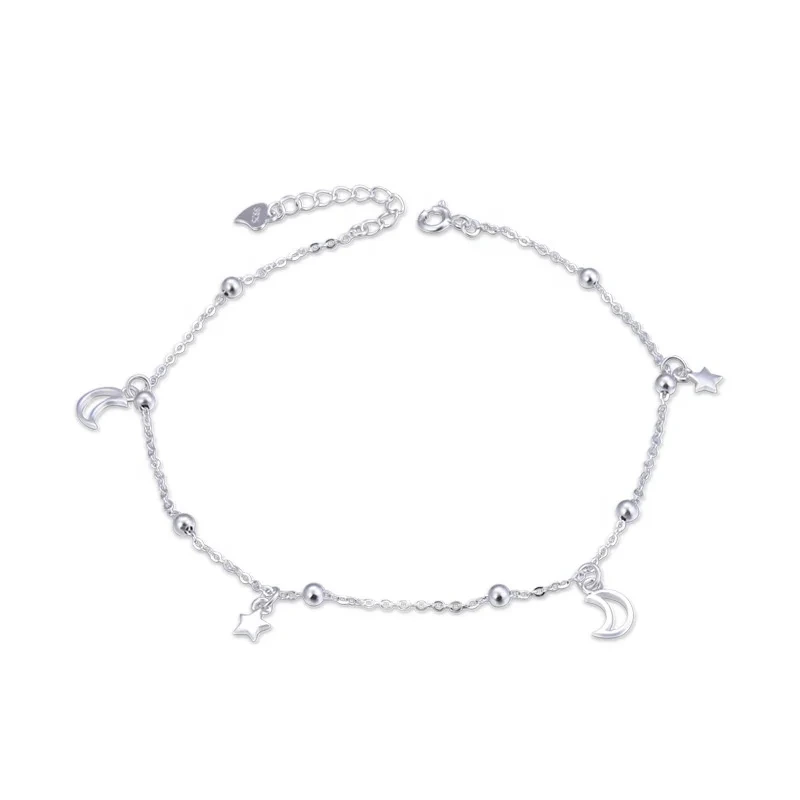 Fashion Simple Star Foot Chain Women Jewellery S925 Silver Moon Charm Anklet 1