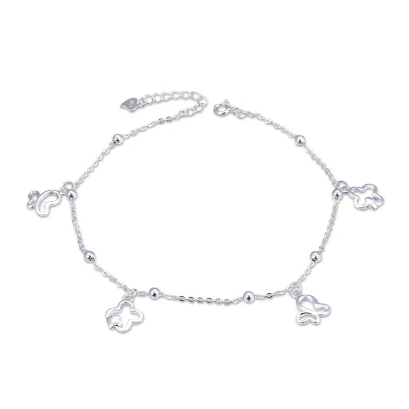 2021 New Sweet S925 Silver Four Leaf Clover Charm Anklet Women Butterfly Anklet 1