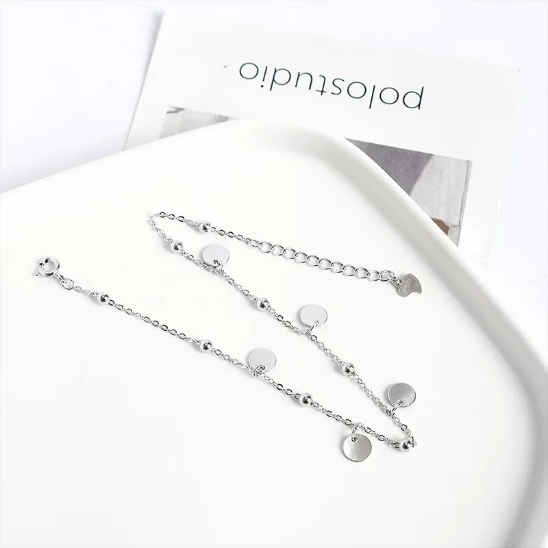Cute Anklets 925 Sterling Silver Women's Beads Foot Jewelry Round Brand Beach Anklets 1