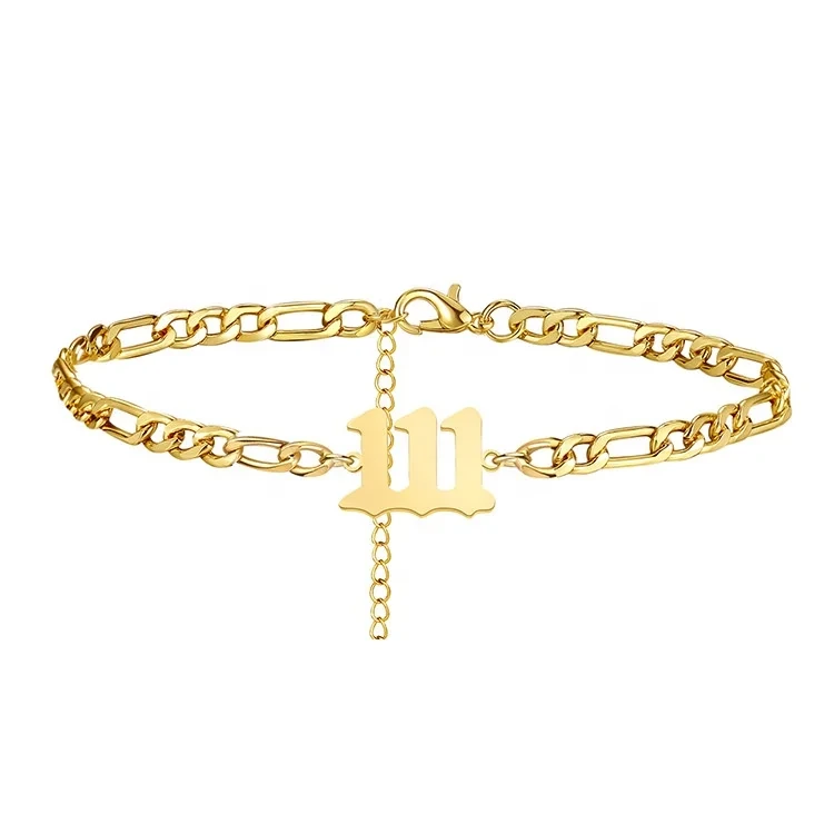 New Fashion 18k Gold Plated Stainless Steel Gold Anklets For Women Number Charm Summer Anklets 1