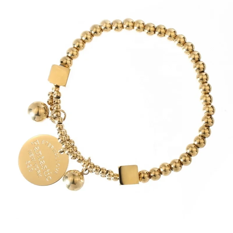 316l Stainless Steel Simple Bulk Gold Beads Bracelets Beaded Bracelets With Charms For Women 1