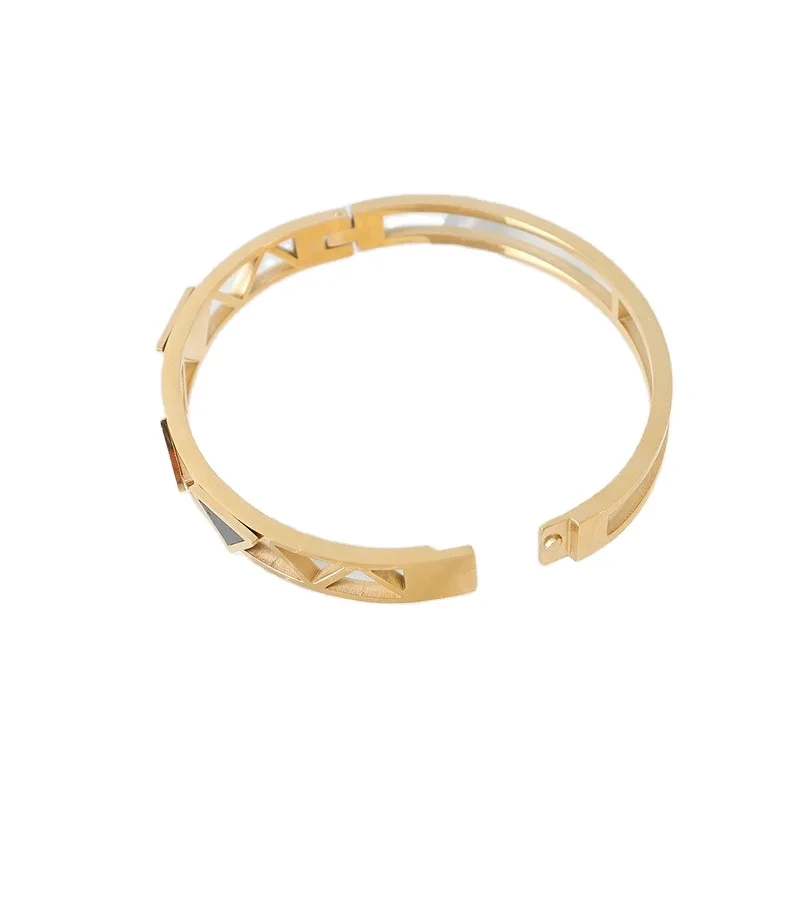 Triangle Hollow Acrylic Bracelet Anti Rust Jewellery Stainless Steel Plated 18k Real Gold Bangle 1