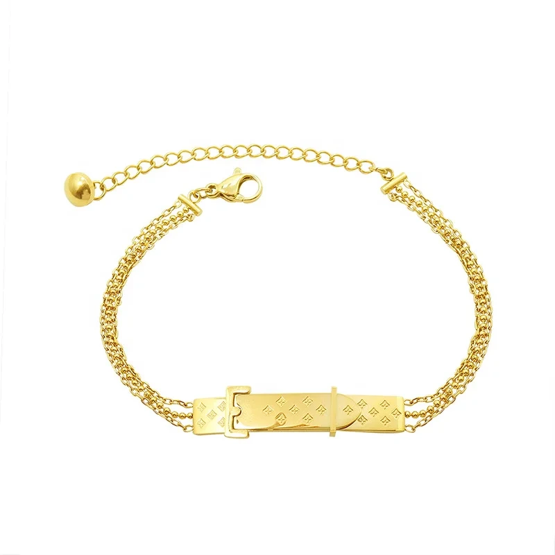 2021 Fashion Jewelry Pattern Stitching Bracelet Men And Women Titanium Steel Plated 18k Gold Bracelet 1