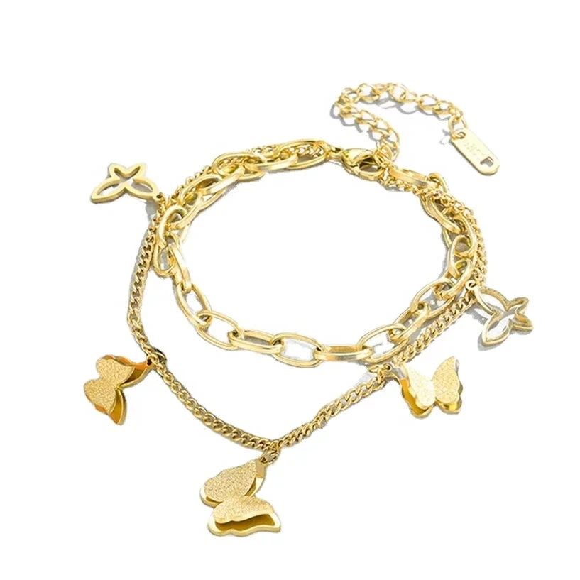 Vintage Niche Fashion Design Double-layer Titanium Steel Butterfly Bracelet Women Bangle 1