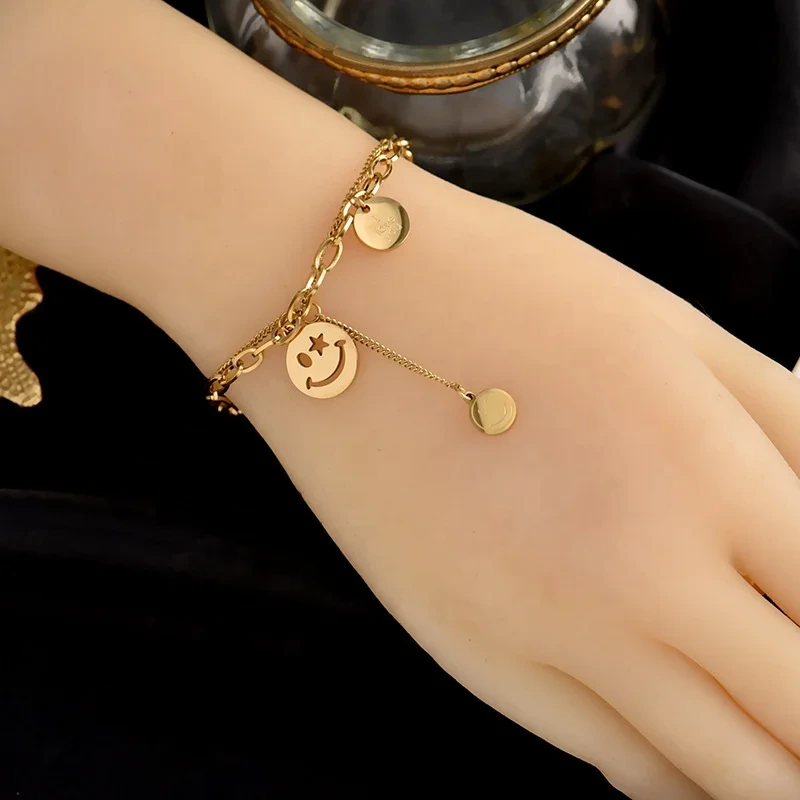 Titanium Steel Double-layer Smiley Face Bracelet Popular Girlfriend Gift Bangles 1