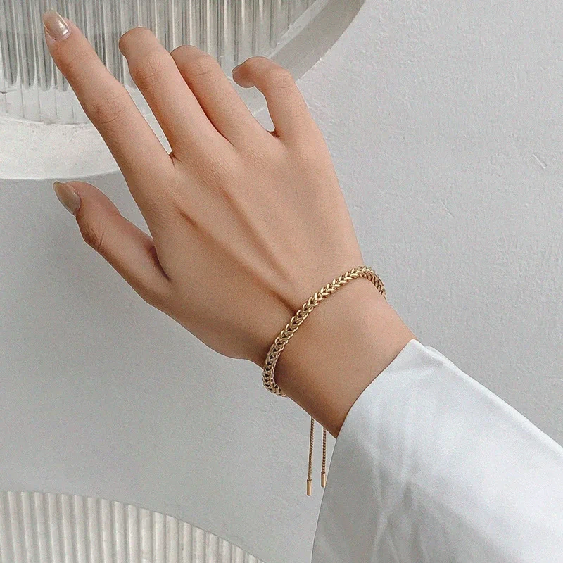 Fashion Pull Woven Titanium Steel Bracelet Ins Niche Design Simple Style Women Jewelry Gold Chain 1