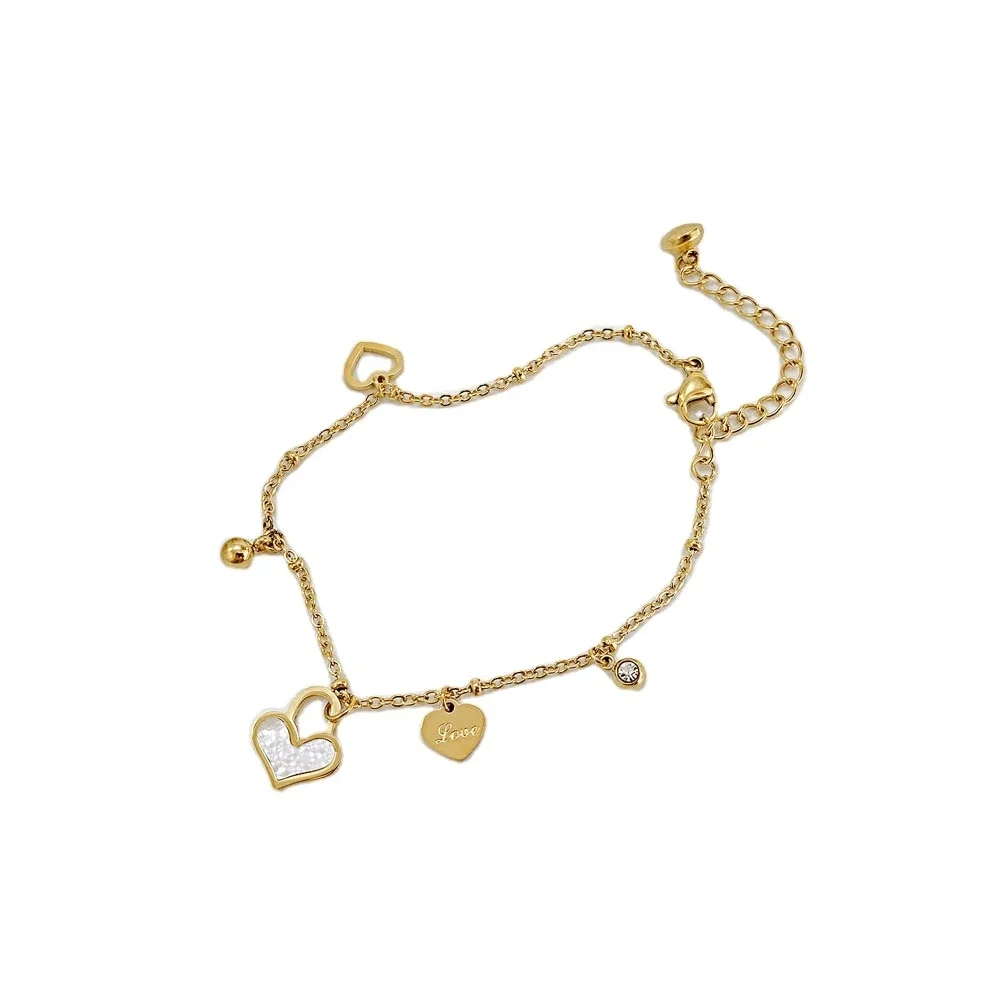 18k Gold Stainless Steel Bangle Bracelet With Love Charm Bracelets Cz Heart Charm Fashion Bracelet For Women 1