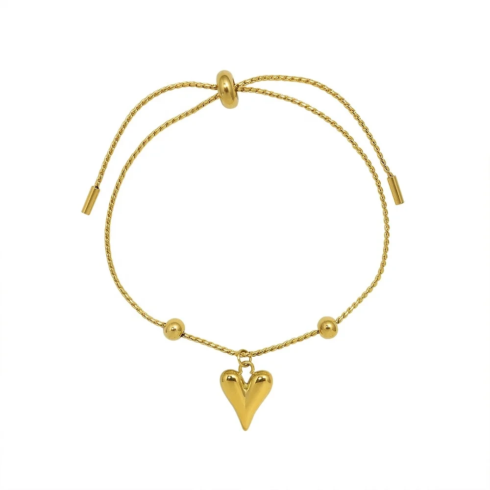 French Retro Style 18k Gold Plated Stainless Steel Love Heart Bracelet Heart Shape Charm Bracelet 1