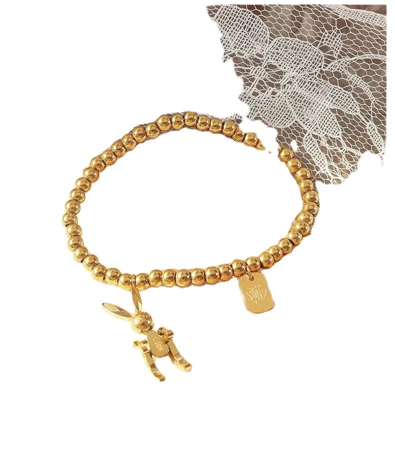 18k Gold Plated Titanium Steel Rabbit Bead Bracelets Women Beaded Bracelets Wholesale 1