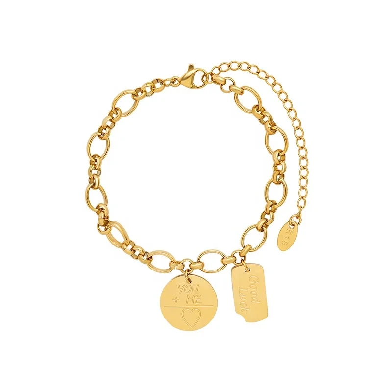 316l Stainless Steel Good Luck Letters Drop Card 18k Gold Link Chain Charm Fine Jewelry Bracelets & Bangles 1