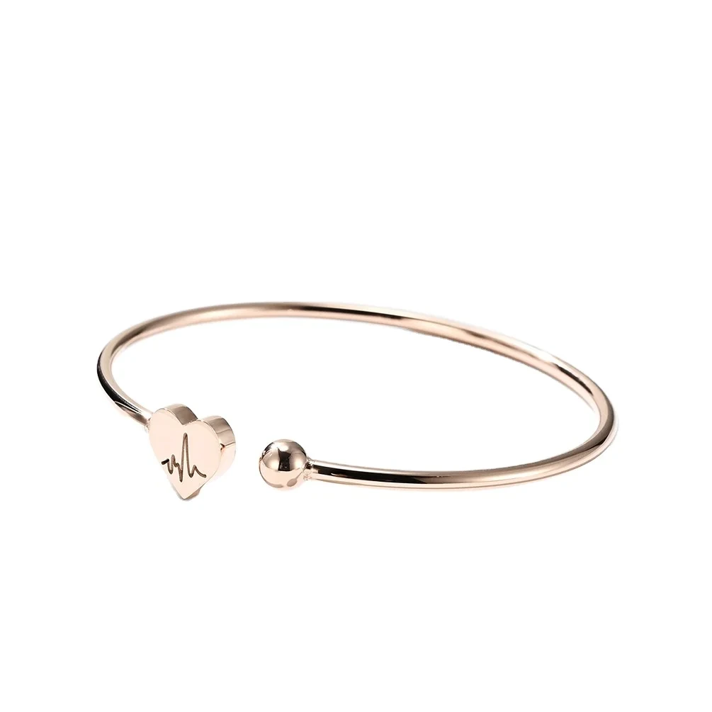 Stainless Steel 18k Gold Open Cuff Bangle Plain Gold Bracelet High Quality Heart Rate Bracelet 1