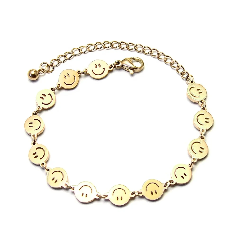 New Trendy Factory Wholesale 316l Stainless Steel Smile Face Bracelet For Girls 1