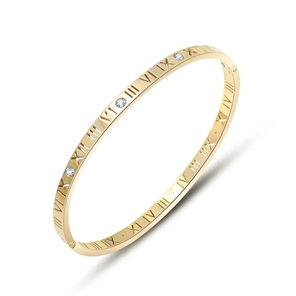 Creative Titanium Steel Roman Numerals Bracelet Gold Stainless Steel Roman Number Women Bangles 1