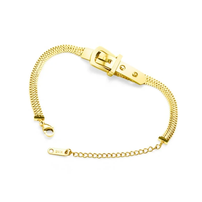 Trendy Jewelry 18k Gold For Women Hypoallergenic Fashion Belt Buckle 316l Steel Stainless Beaded Bracelet For Women 1