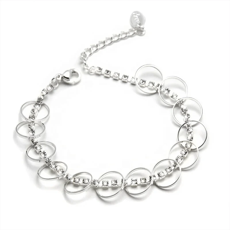 Fashions Stainless Steel Sparkling Zircon Diamond Circle Charm Bracelet For Party 1