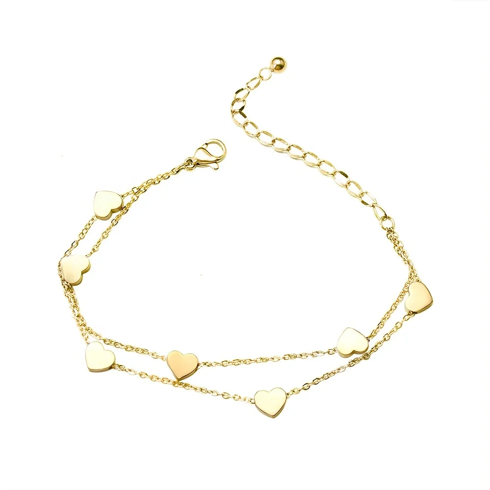 Factory Direct Sale Double Layers Smart 18k Gold Multi Heart Charms Stainless Steel Summer Bracelet For Girls 1