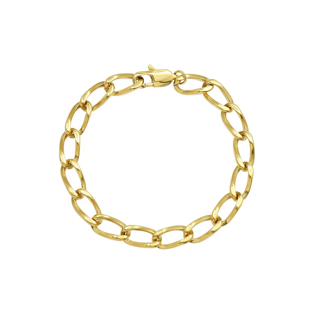 New Designed 18k Gold Plated Geometric Stainless Steel Thick Chain Bracelet Hand Bracelet For Men 1
