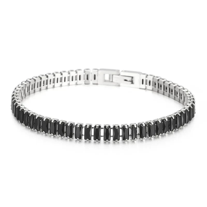 6mm Wide Natural Cubic Zirconia Stone Bracelets Gold Stainless Steel Inlaid Rectangular Gemstone Bracelet Jewelry Gift Wrist 1