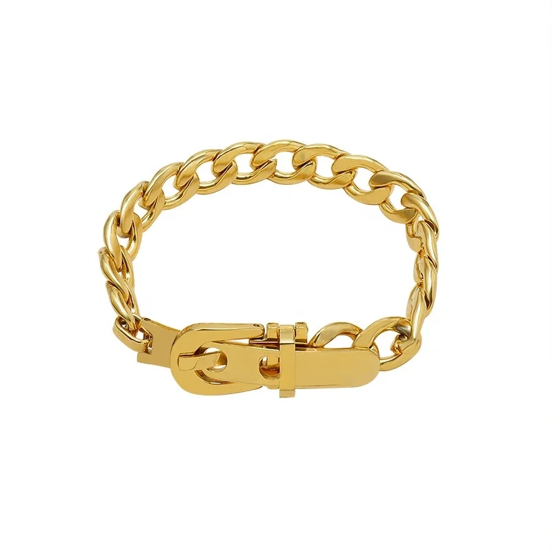 Thick Chain Press Buckle Watch Strap Buckle Bracelet Women's Titanium Steel 18k Gold New Year Bracelet 1