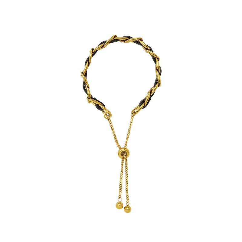 18k Gold Plated Non-fading Stainless Steel Fashion Jewelry Bracelets Pull Adjustable Leather Strap Bracelet For Women 1
