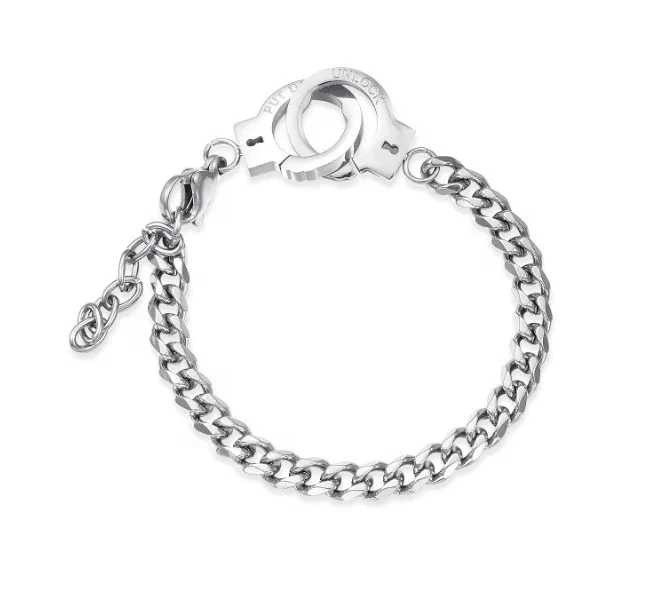Valentines Jewelry Couples Handcuffs Gifts Hip Hop Black Rose Gold Plated Curb Chain Stainless Steel Man Bracelet 1