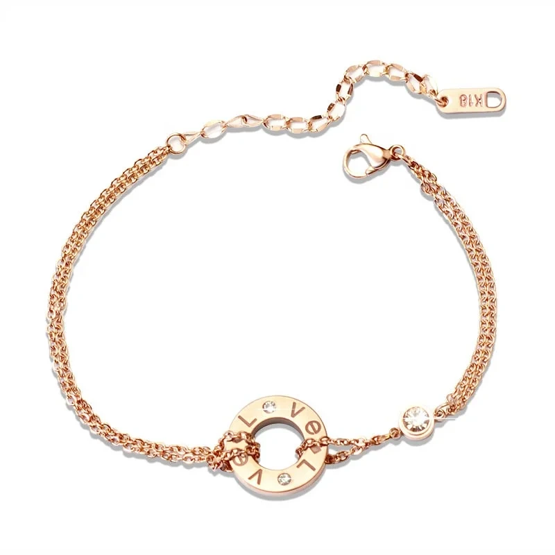 Hot Sale 18k Gold Plated Love Chain Bracelet Double Layer Diamond Stainless Steel Bracelet 1