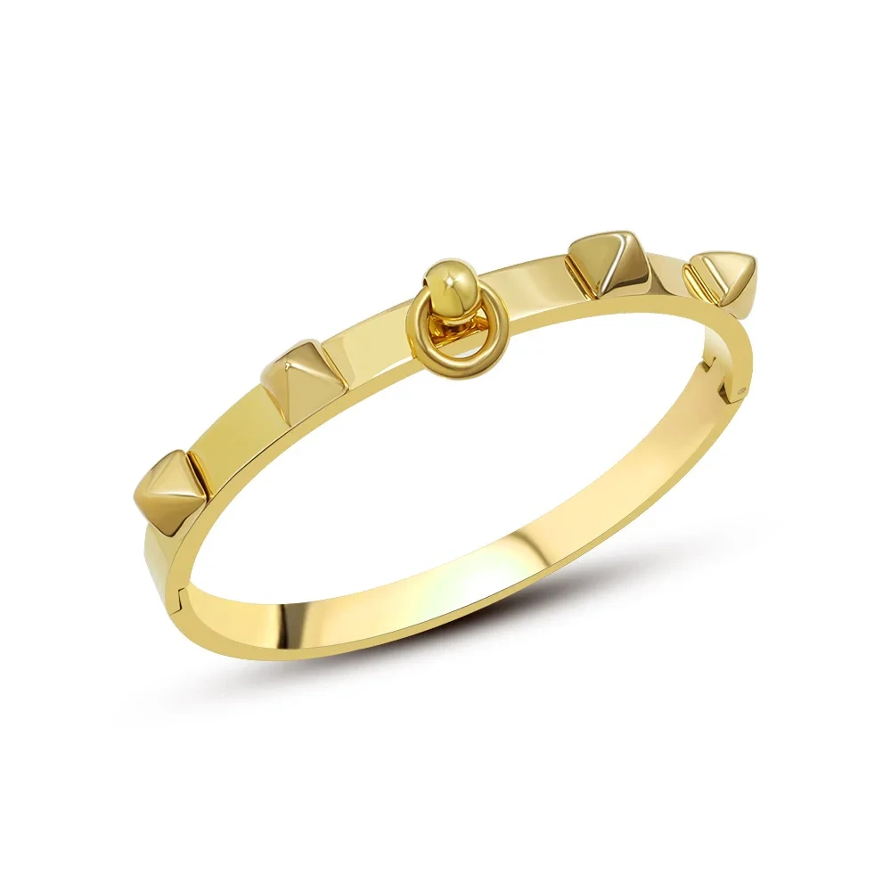 18k Gold Bangles Chunky Bangle Stainless Steel With Pyramid Rivet Gold Plated Bangles For Women 1