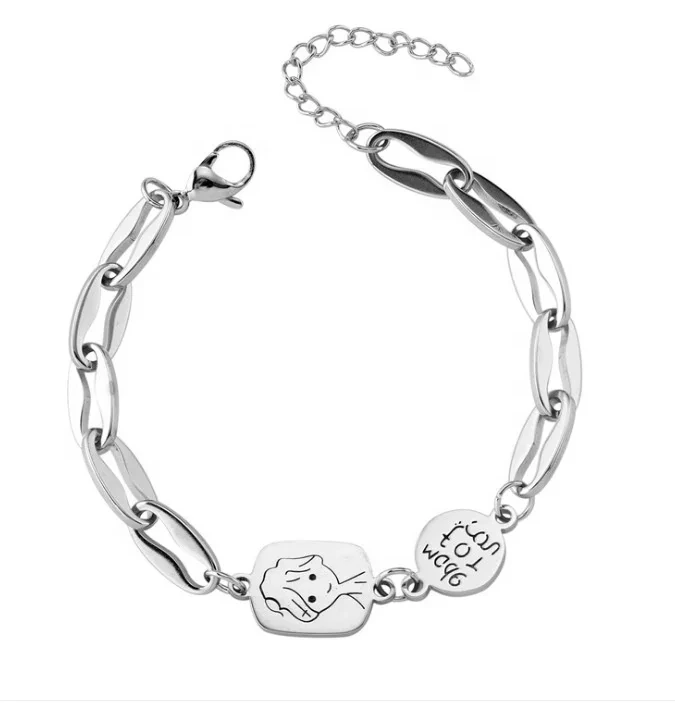 18k Gold Plated Titanium Steel Boy Coin Pendant Charm Bracelet Bulk De Couple Chain Artificial Bangle 1