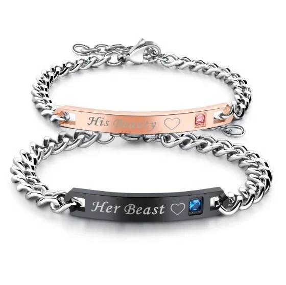 Titanium Steel Couple Bracelets Rose Gold Plated Personnalises Engraved Bracelet And Bangles Bracelet Kit 1