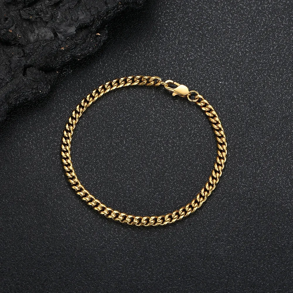 Trendy Hip Hop 18k Gold Plated Cuban Chain Men's Bracelet Stainless Steel Men's Jewelry 1