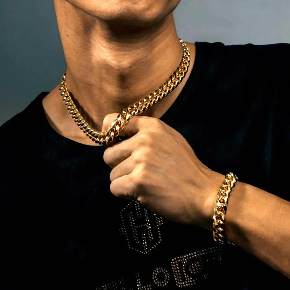 Fashion Men's Jewelry Stainless Steel Bracelet 18k Gold Plated Cuban Chain Hip Hop Bracelet 1