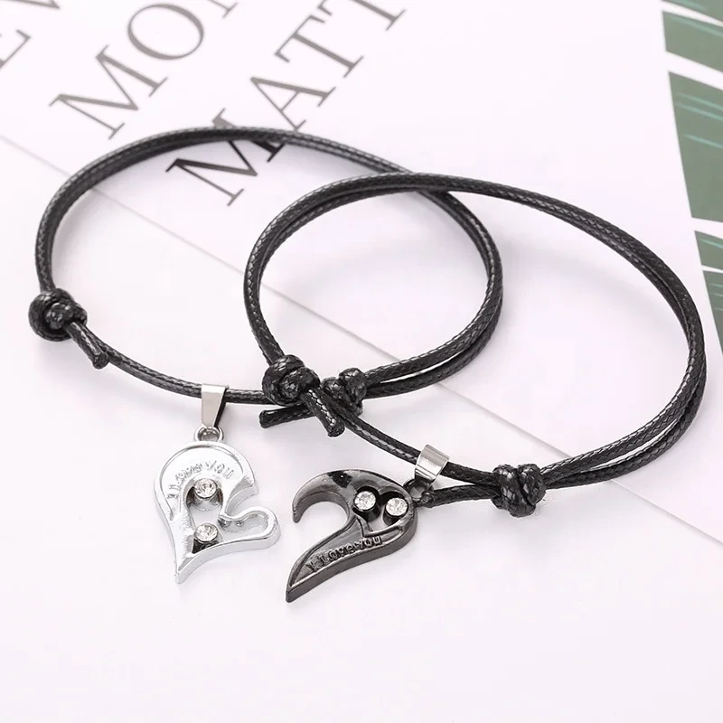 2pcs Set Couple Bracelets Love Stitching Bracelet Adjustable Wax Rope Bracelet Gift 1