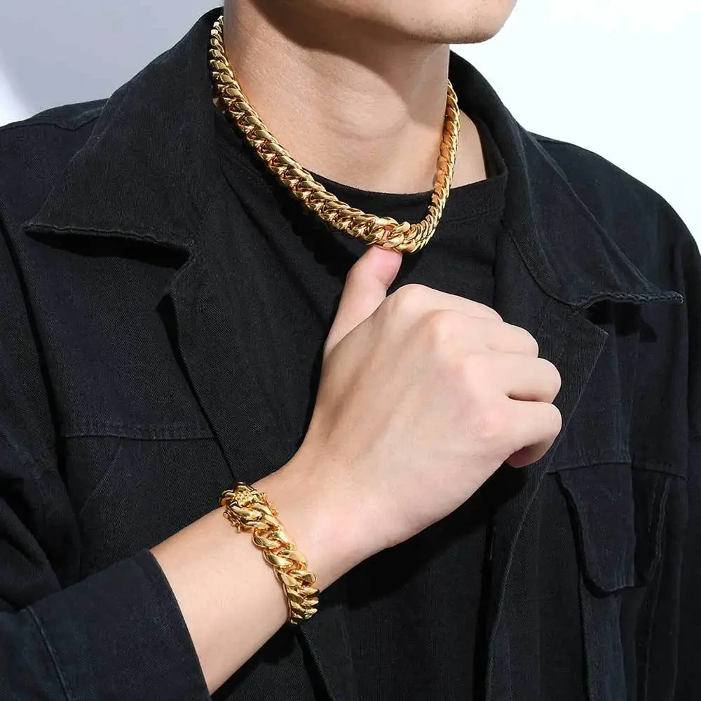 Men's Jewelry Stainless Steel Bracelet Faucet Buckle Encrypted Round Ground Cuban Link Chain Hip Hop Bracelet 1