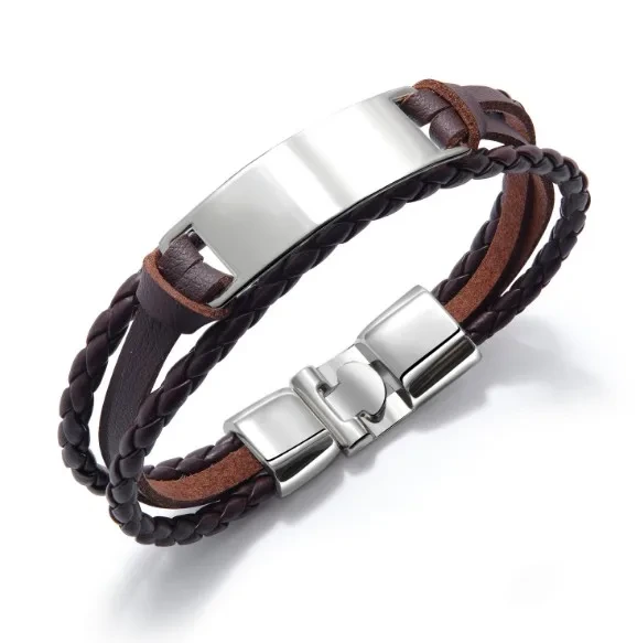 Fashion Men's Leather Bracelets Versatile Multi-layer Woven Leather Multicolor Engraved Men Bracelets 1