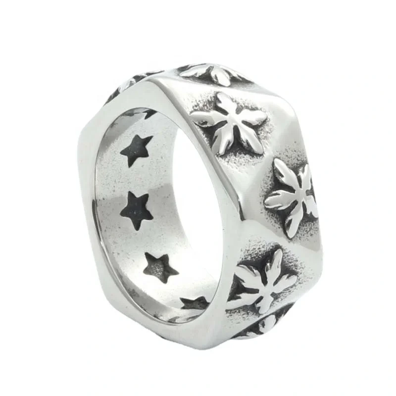2024 New Fashion Man Rings Titanium Steel Pentagram Punk Ring Stainless Steel Rings For Men Vintage 1