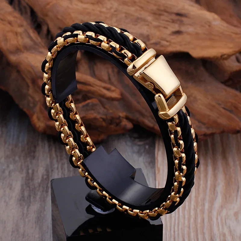 Fashion Nylon Rope Braided Bracelet Titanium Steel Chain Woven Men's Stainless Steel Men Jewelry Wholesale 1