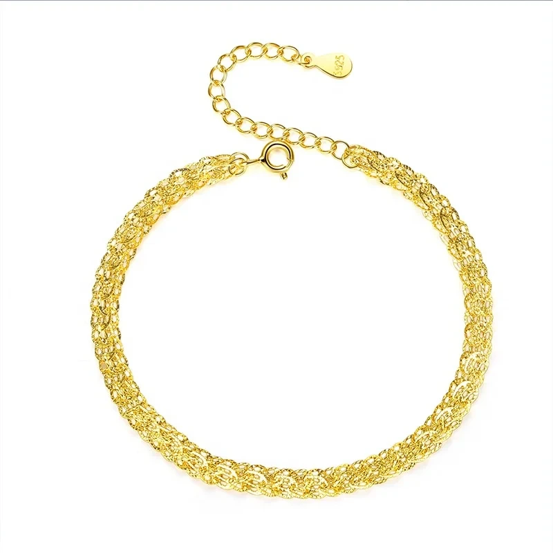 925 Sterling Silver Bracelet Starry 18k Gold Plated Cuban Link Bracelet Jewelry 1