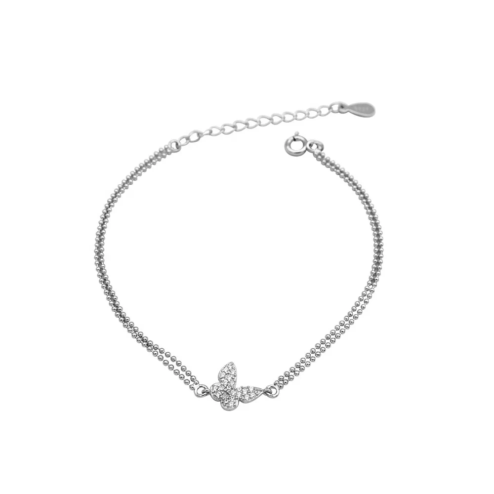 Fashion Design Double Layer Butterfly Bracelet S925 Sterling Silver Women Charm Bracelets Bulk Accessories 1