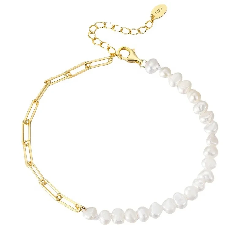 Gold Plated Sterling 925 Silver Designer Bracelets Natural Pearl Bracelet Adjustable Silver Bracelets 925 Women 1