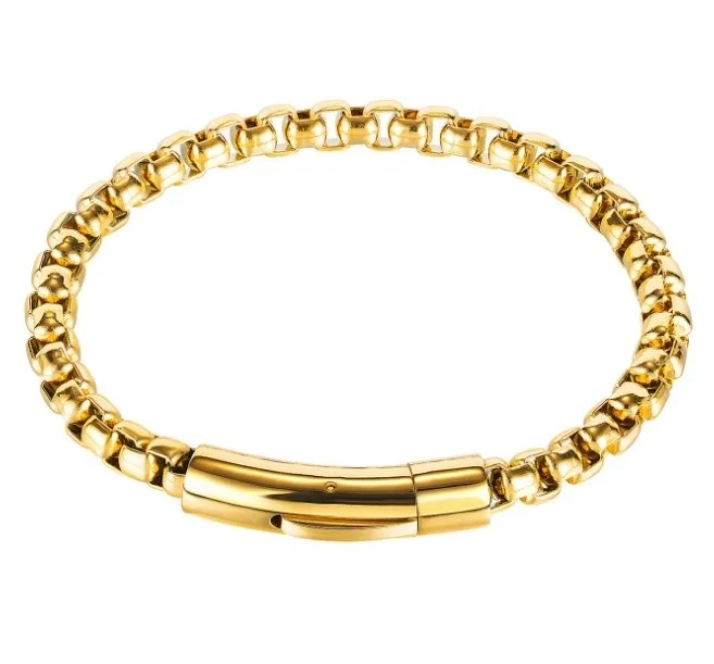 Jóias por atacado masculino titânio aço 18k banhado a ouro pulseira personalidade retro caixa corrente pulseira 1