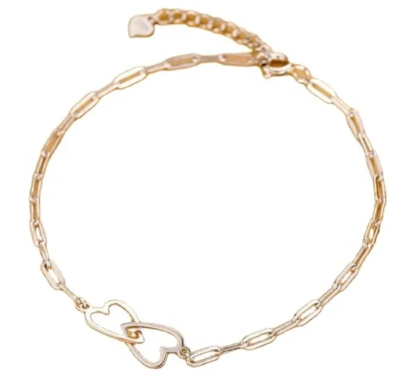 High Quality New Design 925 Sterling Silver Jewelry Fashion Hollow Chain Double Heart Charm Bracelet For Ladies 1
