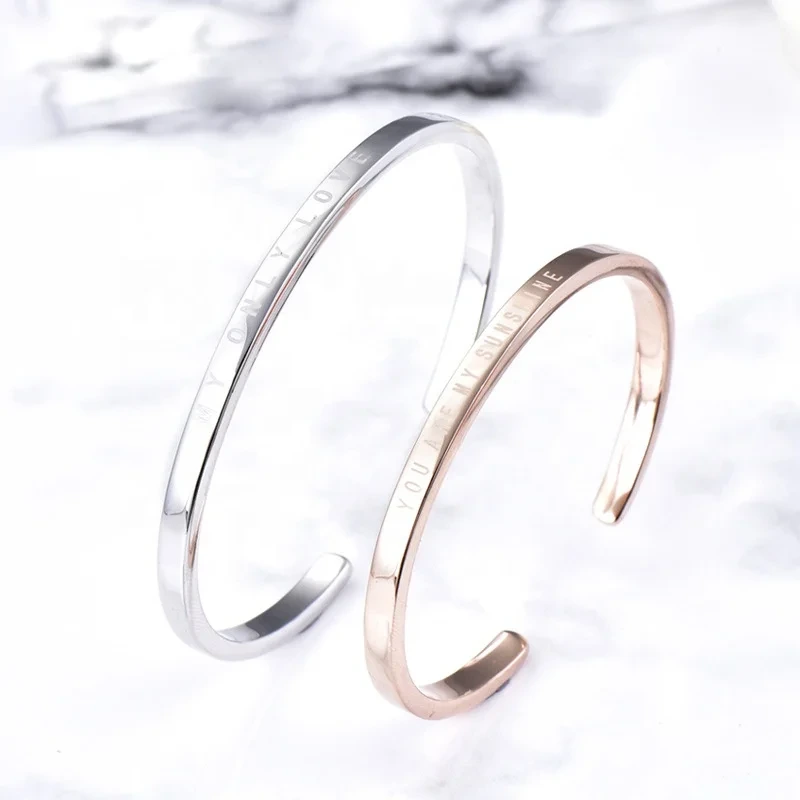 Fashion Simple Rose Gold S990 Sterling Silver Couple Bracelets Men Women Open Pure Silver Bangle 1