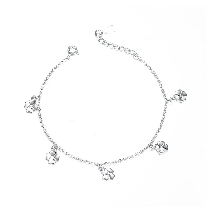 Wholesale Fashion S925 Sterling Silver Lucky 4 Four- Leaf Clover Charm Tennis Bracelet For Girls 1
